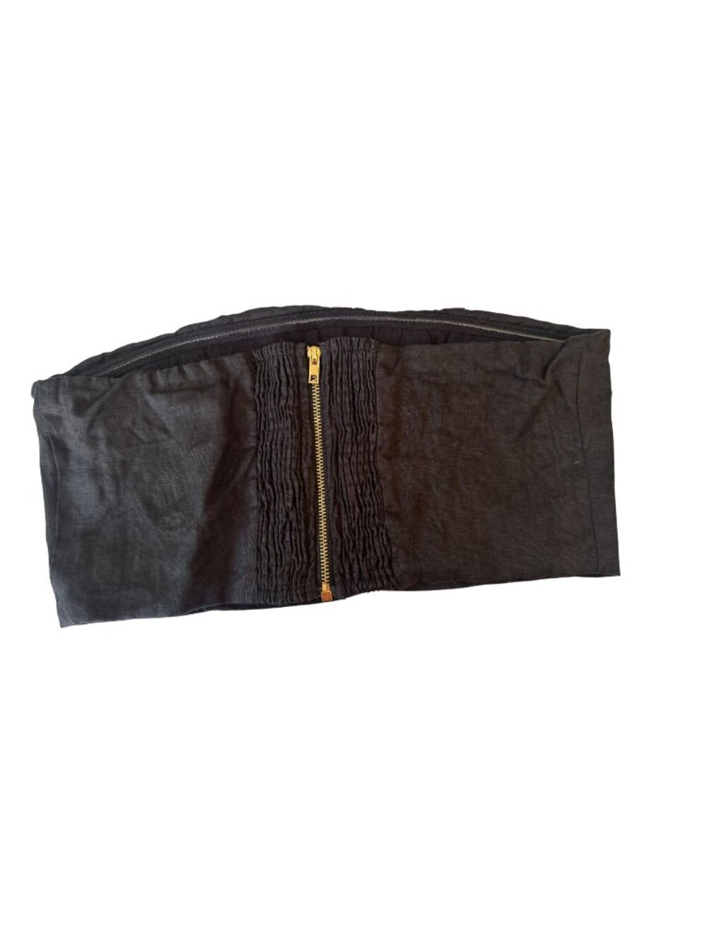 DISSH Linen Blend Bandeau Crop Top Black Strapless Zip size 6 Smocked